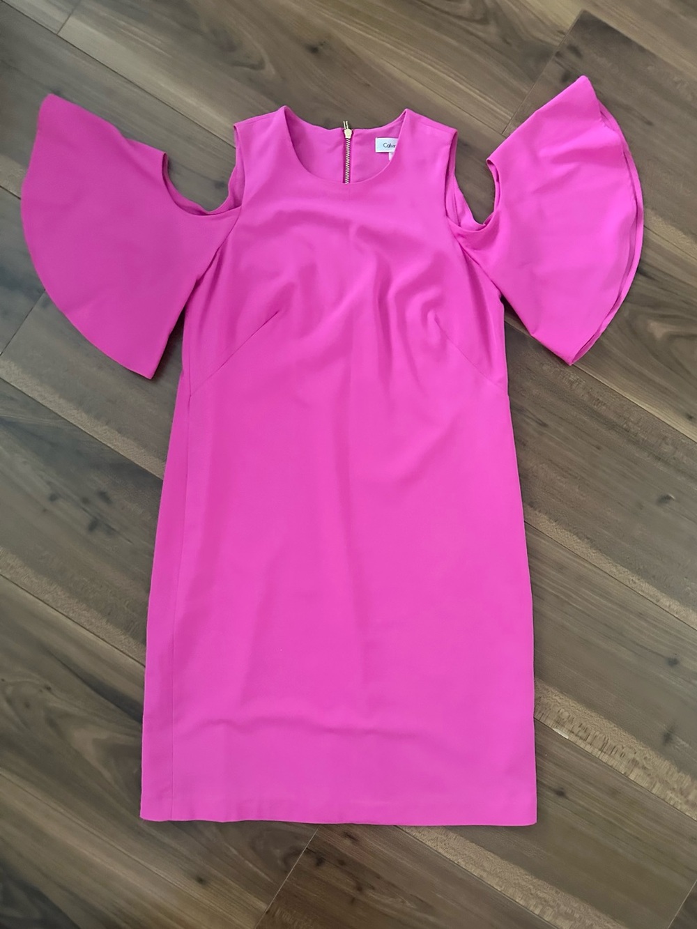 Calvin Klein Fuchsia Cold-Shoulder Flutter Midi Dress